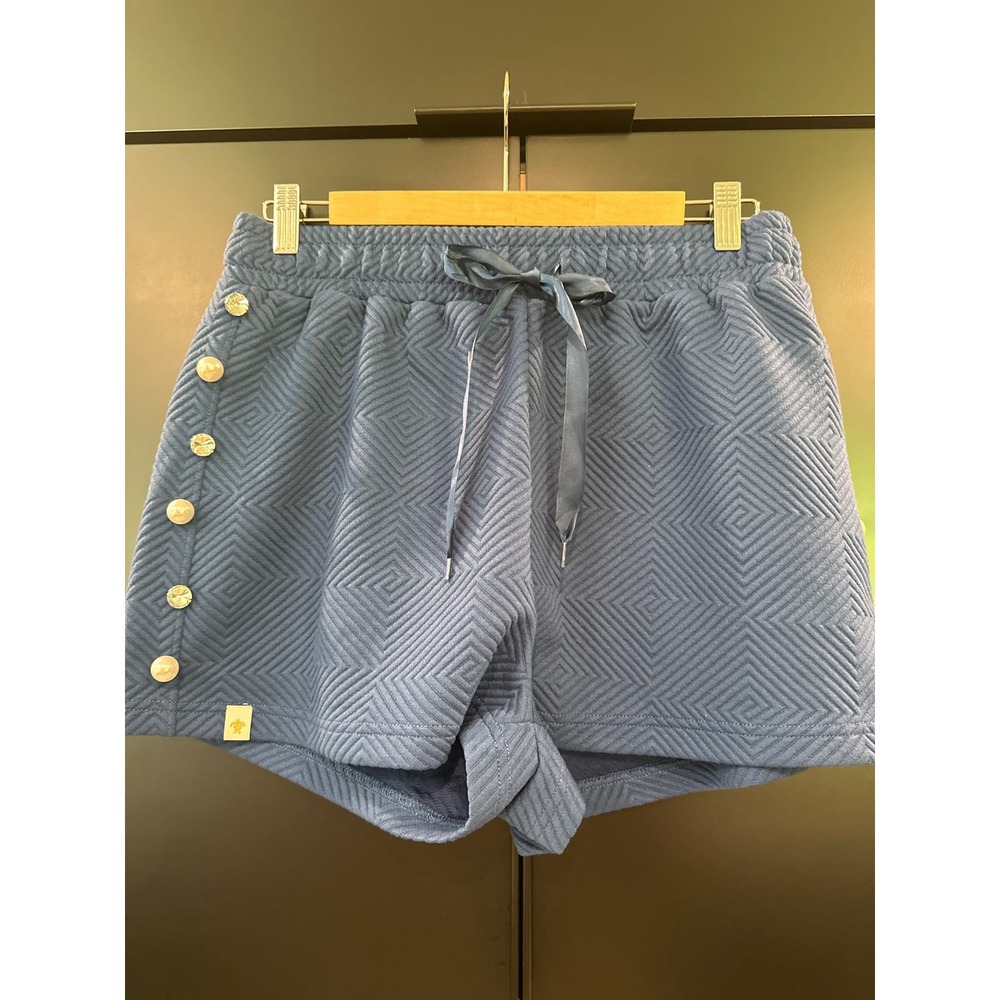 Simply Southern Quilted‎ Shorts Deep Sea Blue Pearl Button Accents Womens Large